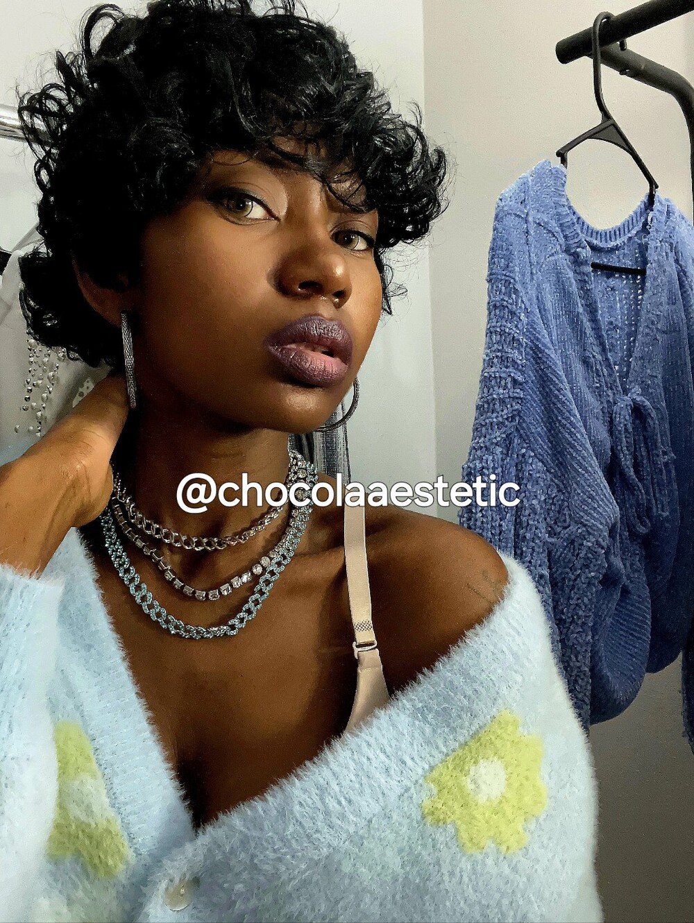 Kendall + Kylie Baby Blue Pastel Periwinkle V-Neckline Cropped Floral Cardigan M